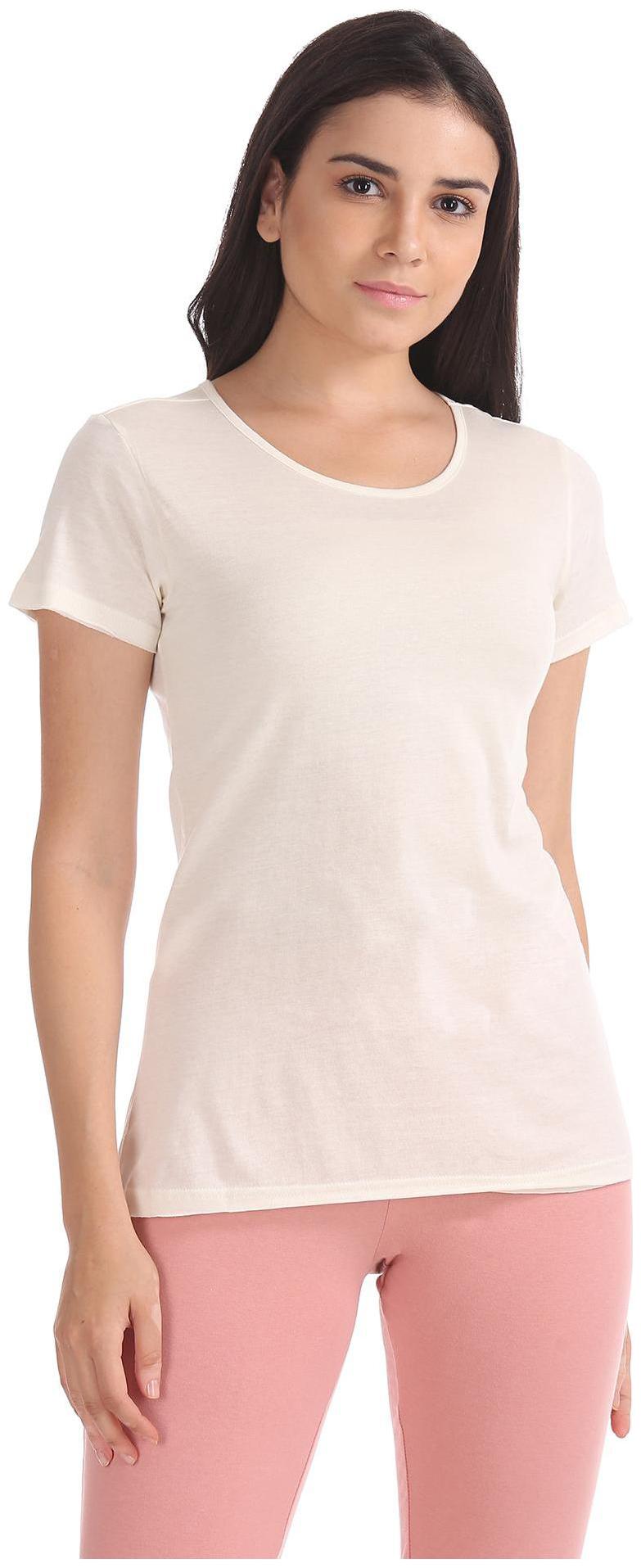 

SUGR Women White Regular fit Round neck Cotton T shirt