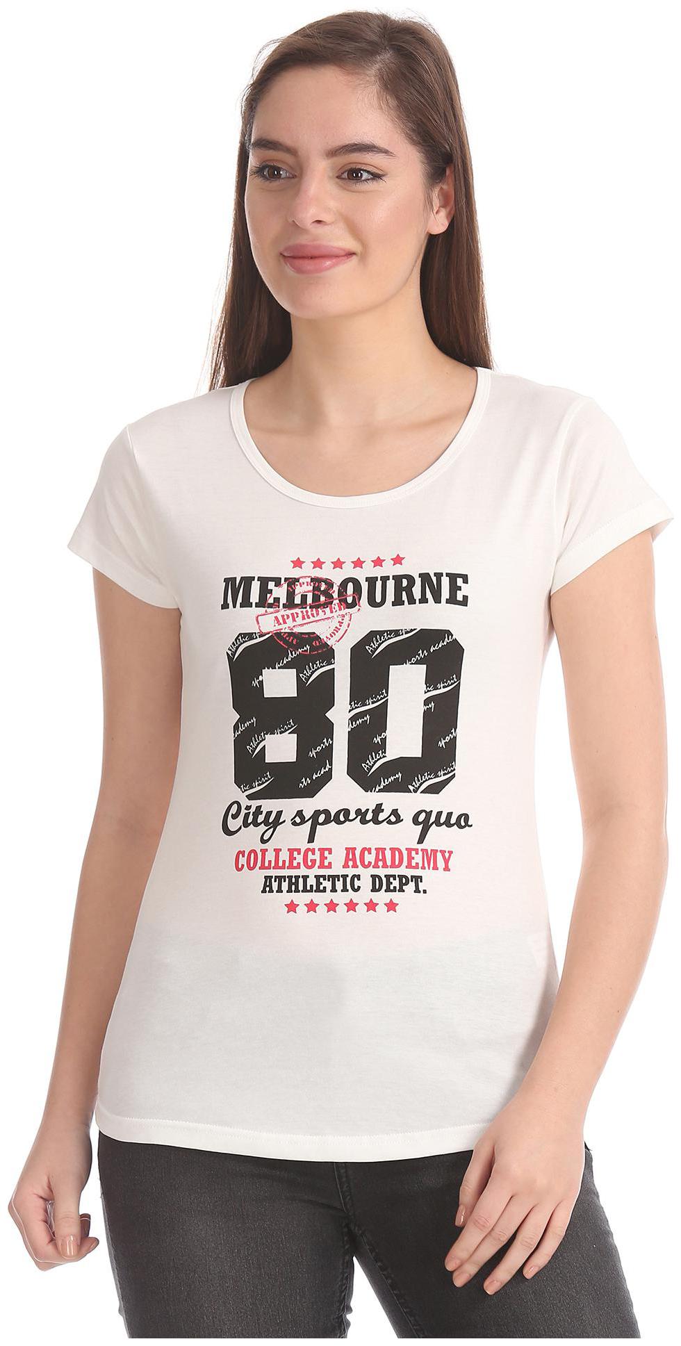 

SUGR Women White Regular fit Round neck Cotton T shirt