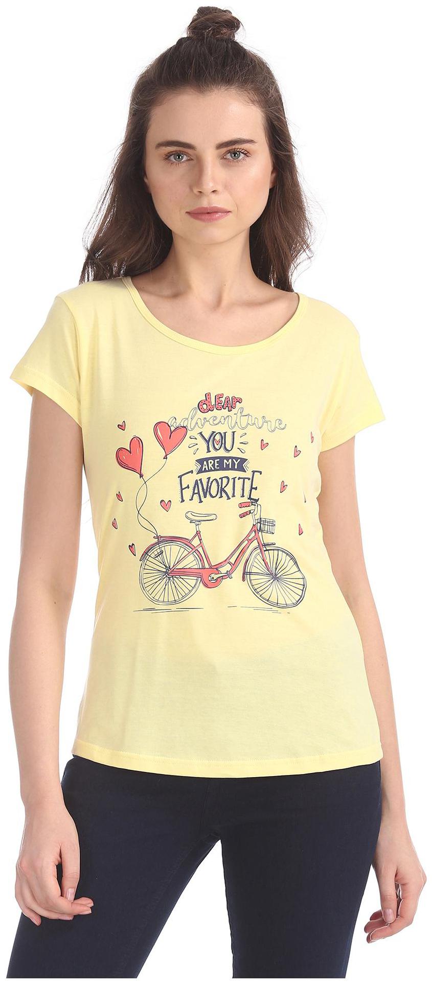 

SUGR Women Yellow Regular fit Round neck Cotton T shirt