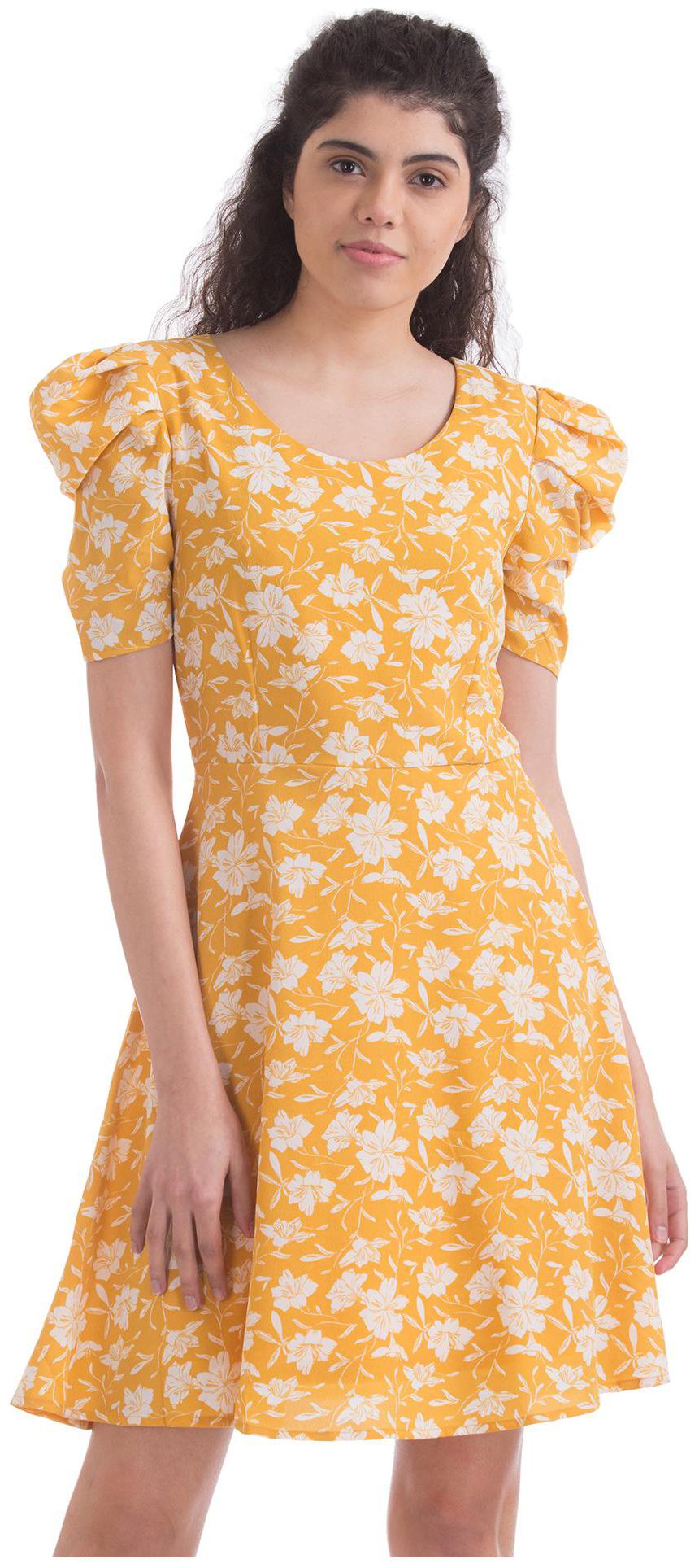 

SUGR Yellow Printed Fit flare dress