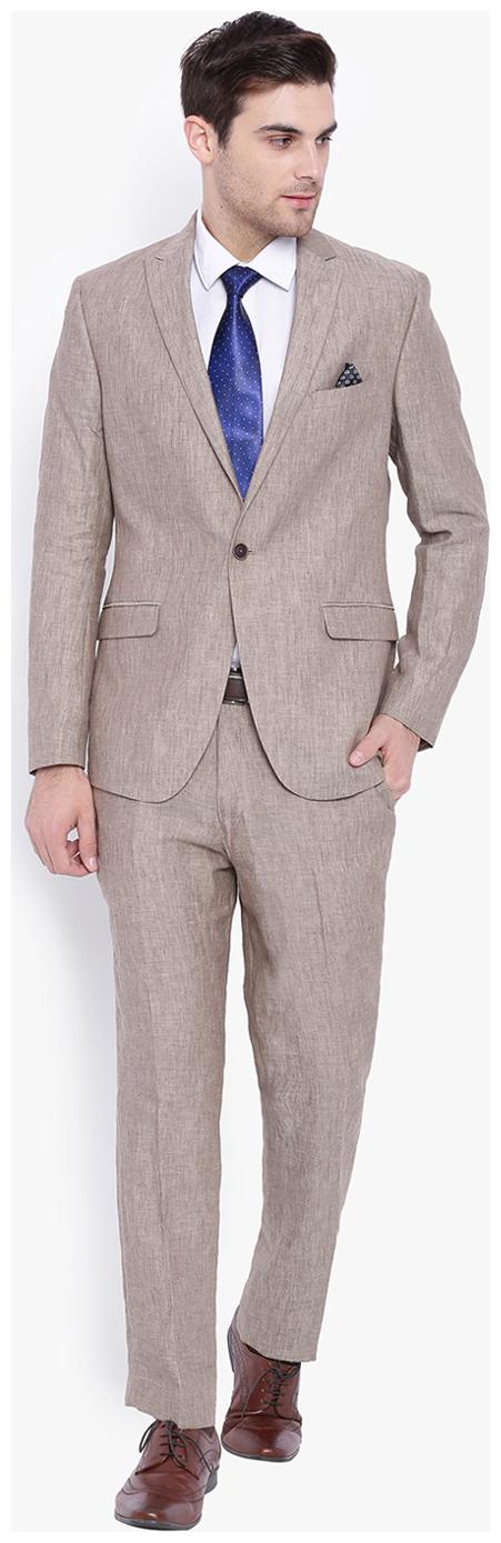 

Suitltd Khaki Textured Linen Slim Fit Suit