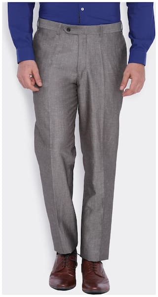 SUITLTD Men Solid Slim Fit Formal Trouser - Grey