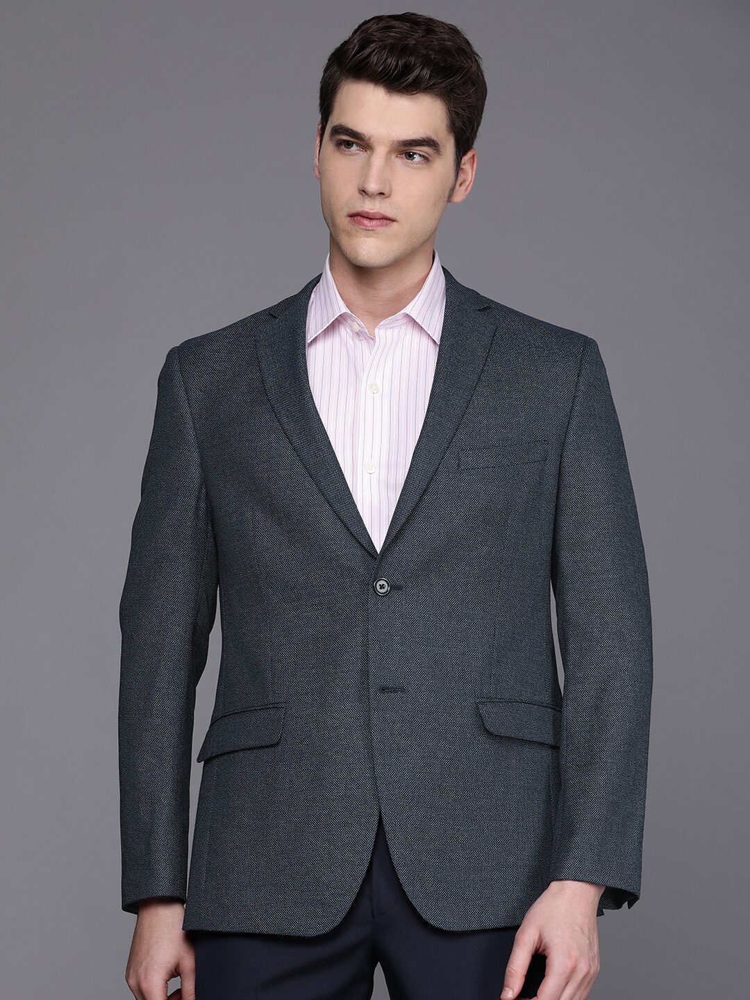 

SUITLTD Men Blue Textured Slim fit Single Breasted Blazer
