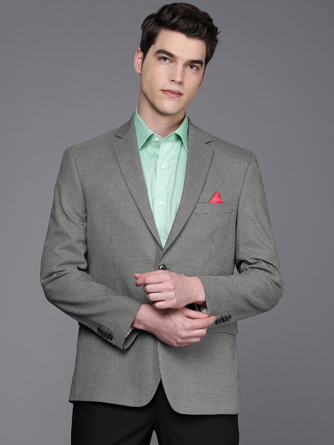 

SUITLTD Men Grey Checked Regular fit Single Breasted Blazer