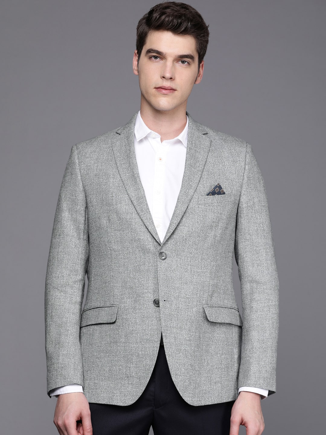 

SUITLTD Men Grey Printed Slim fit Single Breasted Blazer