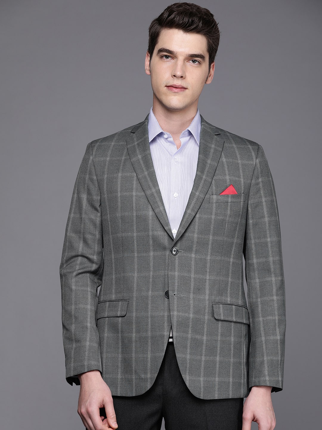 

SUITLTD Men Grey Checked Slim fit Single Breasted Blazer