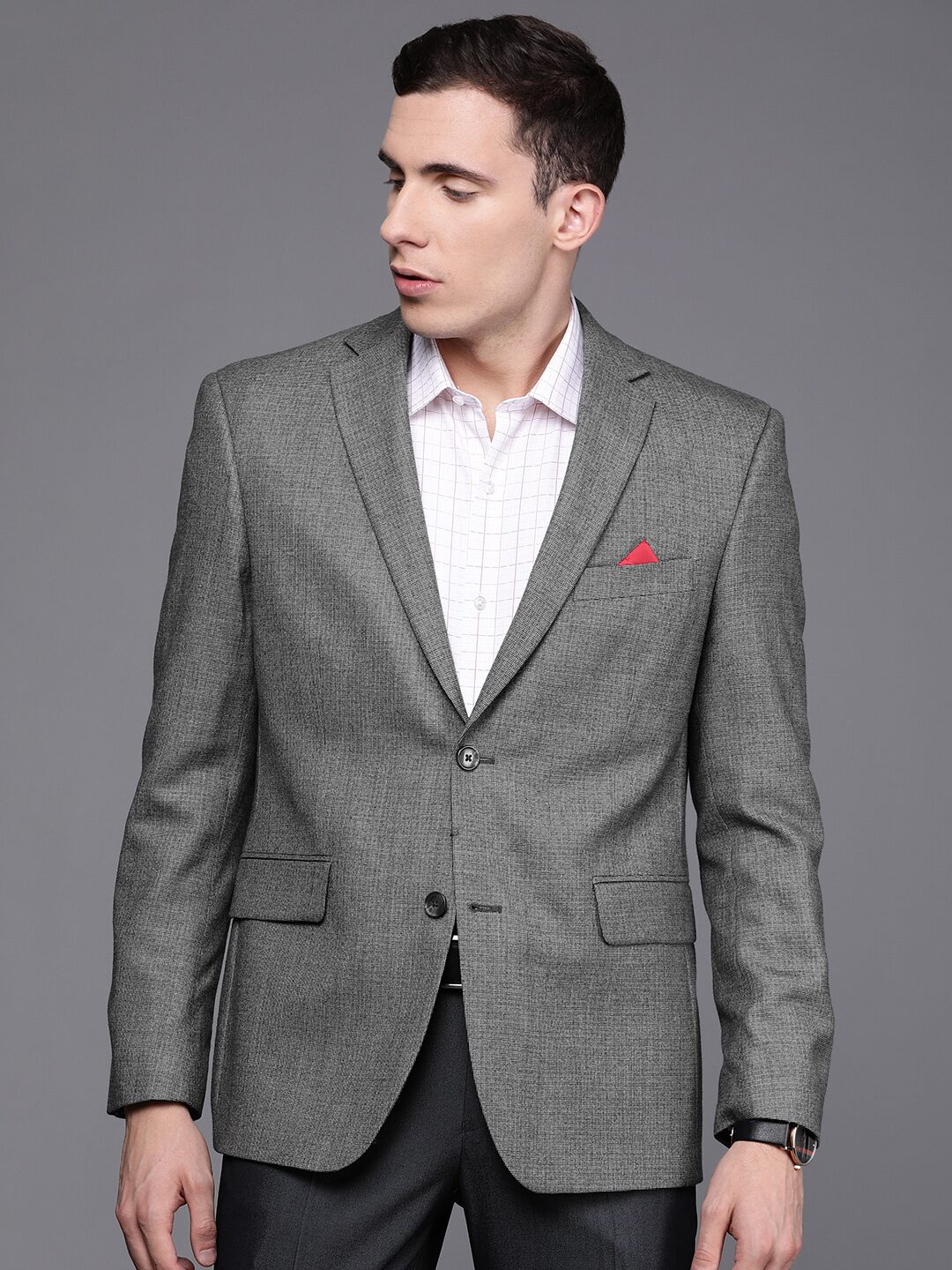

SUITLTD Men Grey Printed Regular fit Single Breasted Blazer