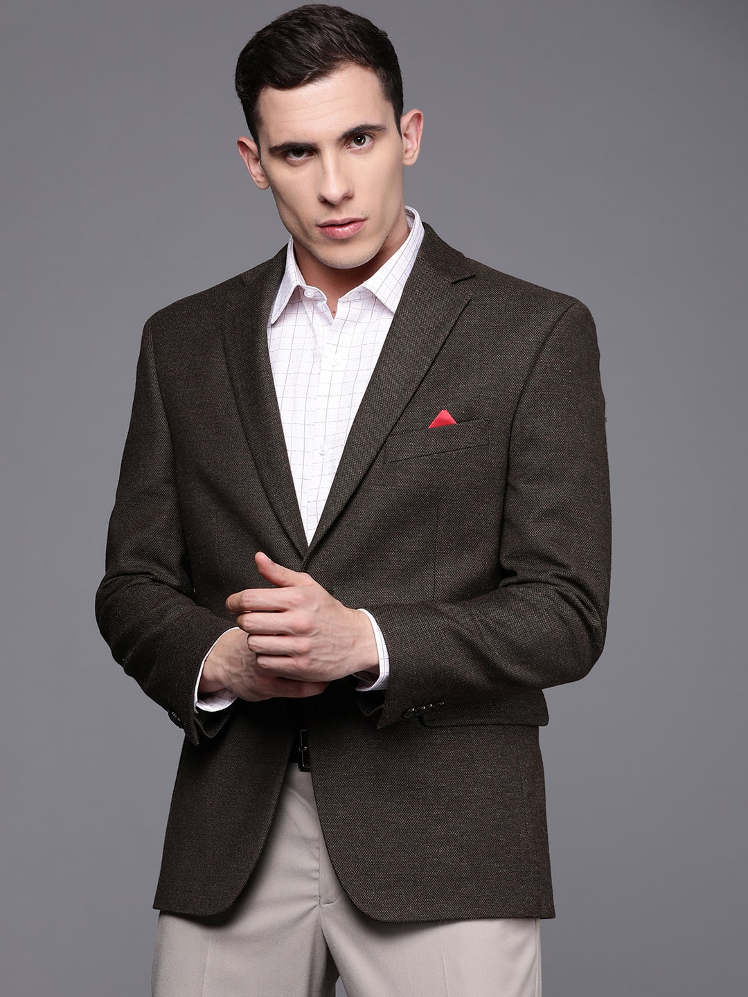 

SUITLTD Men Brown Printed Regular fit Single Breasted Blazer