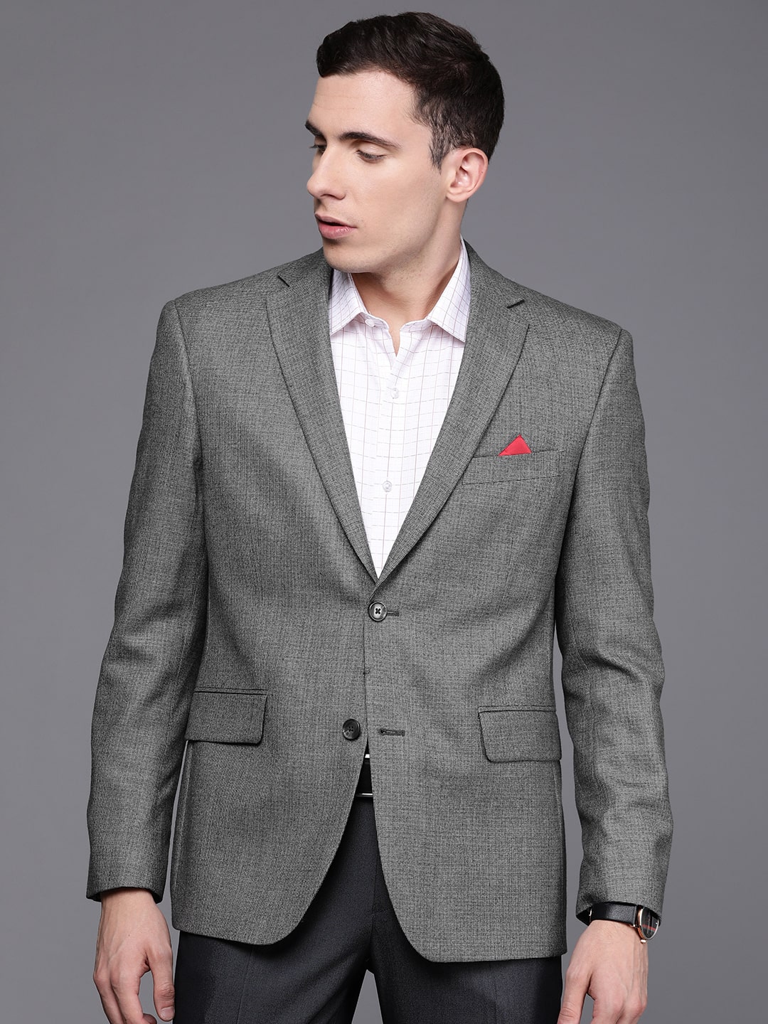 

SUITLTD Men Grey Textured Regular fit Single Breasted Blazer