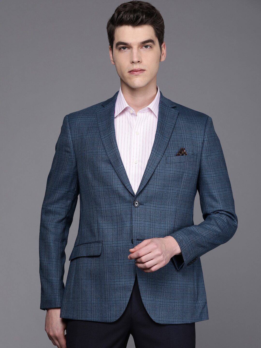 

SUITLTD Men Blue Checked Slim fit Single Breasted Blazer