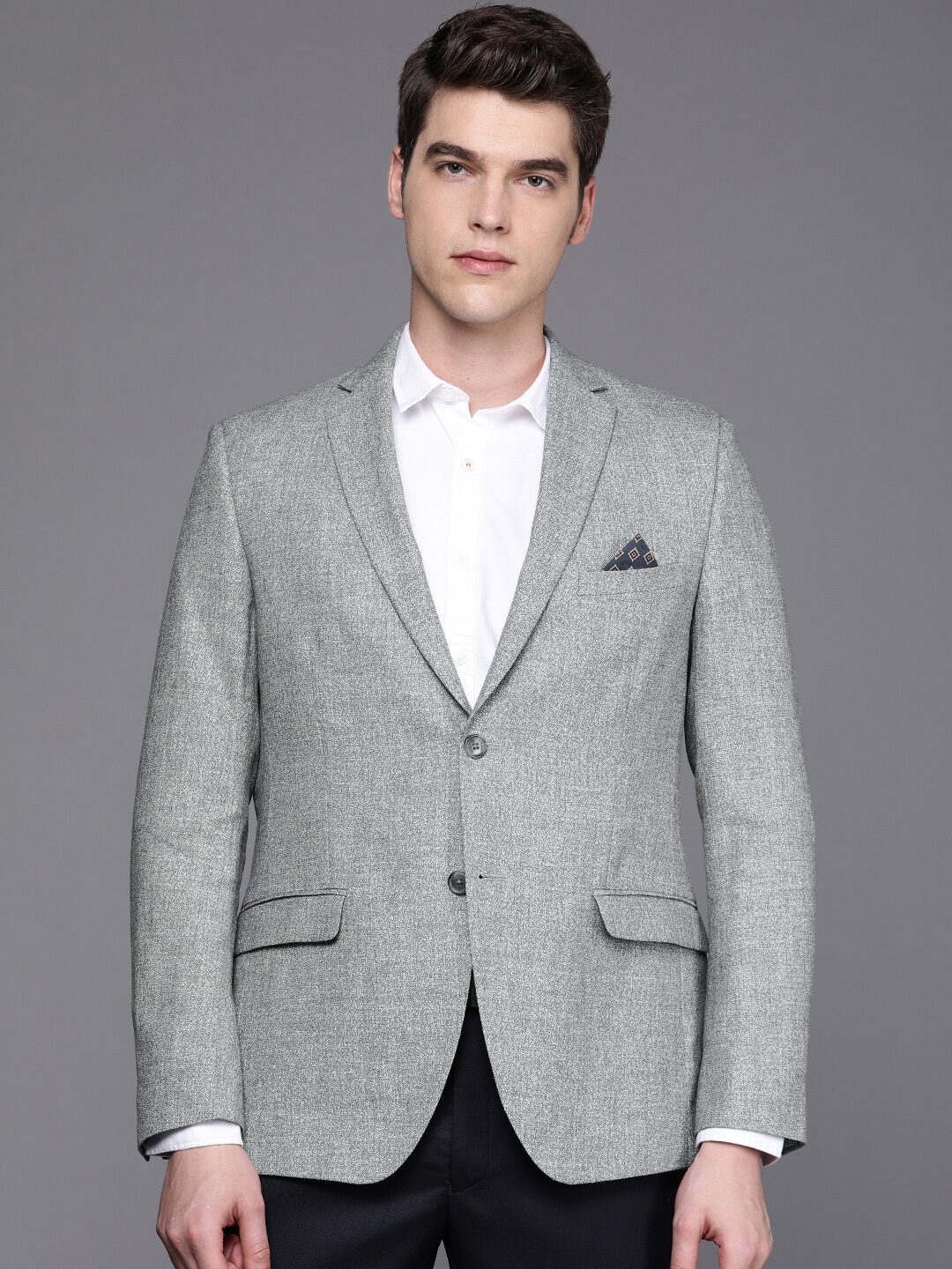 

SUITLTD Men Grey Textured Slim fit Single Breasted Blazer