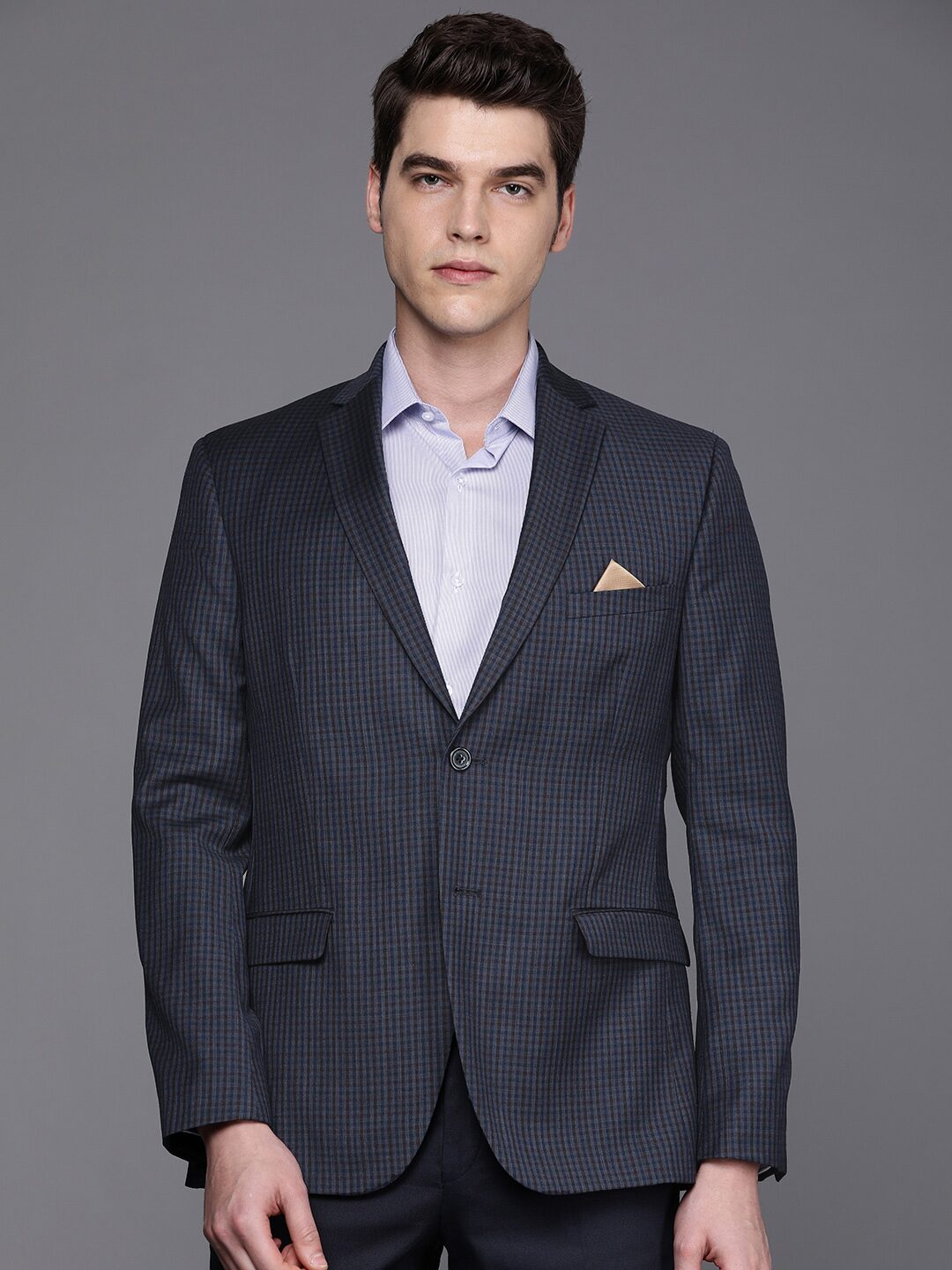 

SUITLTD Men Blue Checked Slim fit Single Breasted Blazer