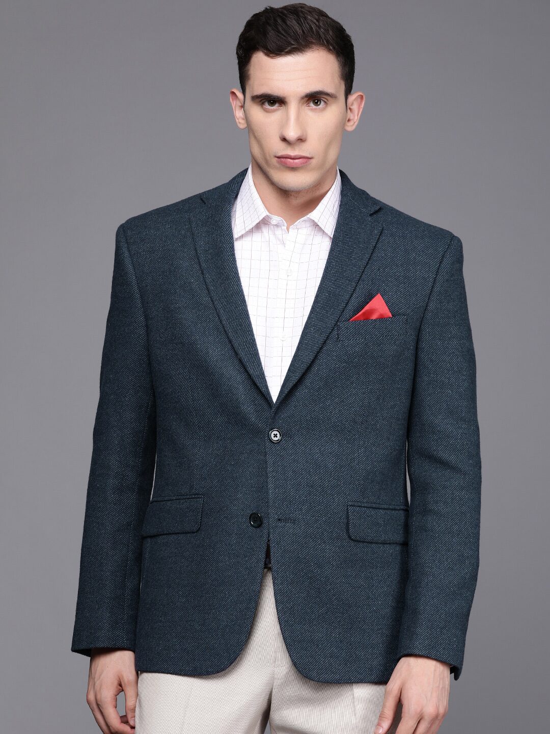 

SUITLTD Men Blue Textured Regular fit Single Breasted Blazer