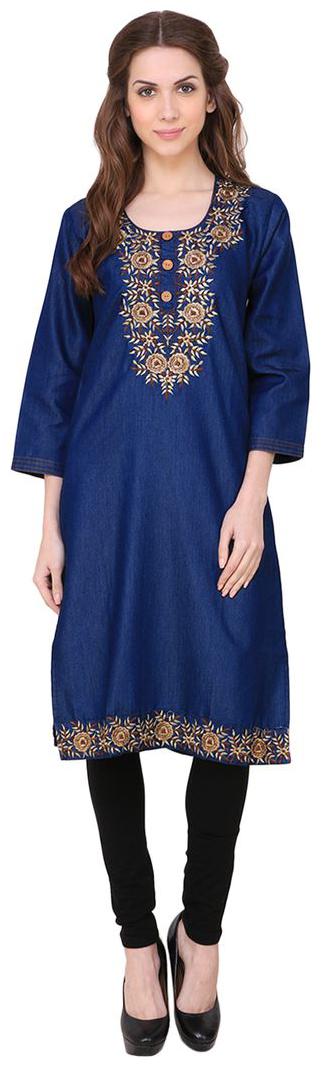 

Sukuma Women Blue Embroidered Straight Kurti