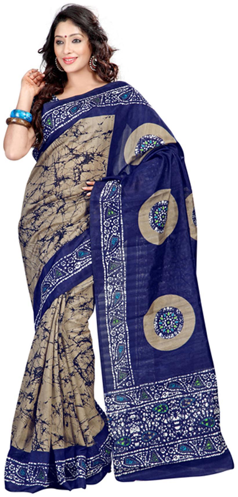 

Sunaina Cotton Bandhani Batik Blue Grey Color Saree