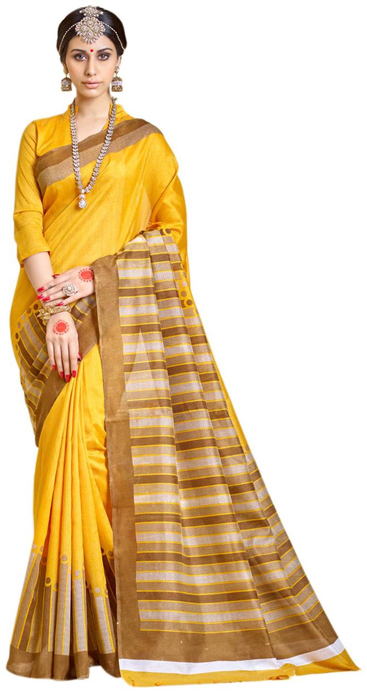 

Sunaina Orange Striped Universal Regular Saree With blouse
