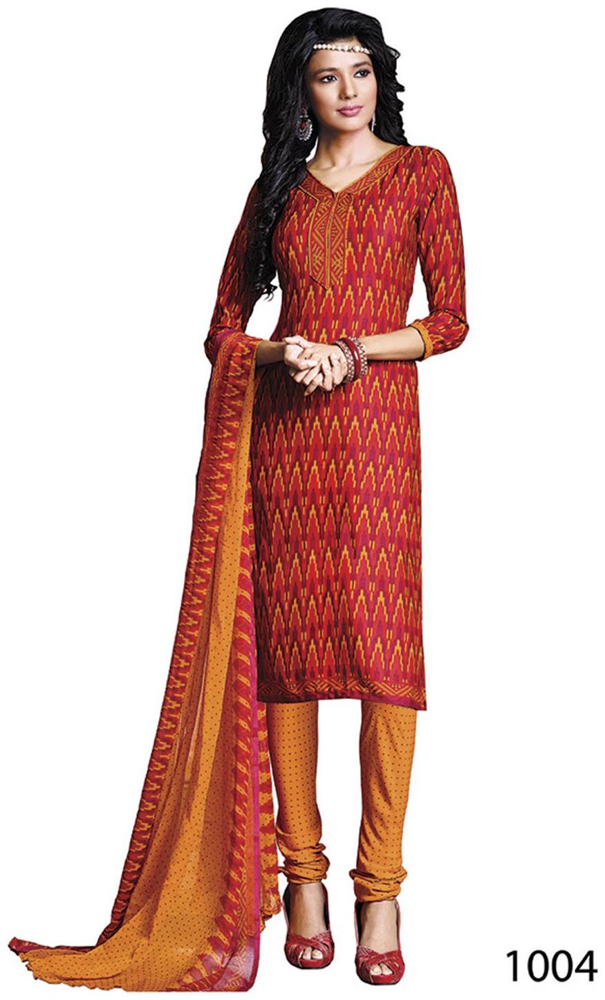 

Sunaina Red Silk Blend Dress Material