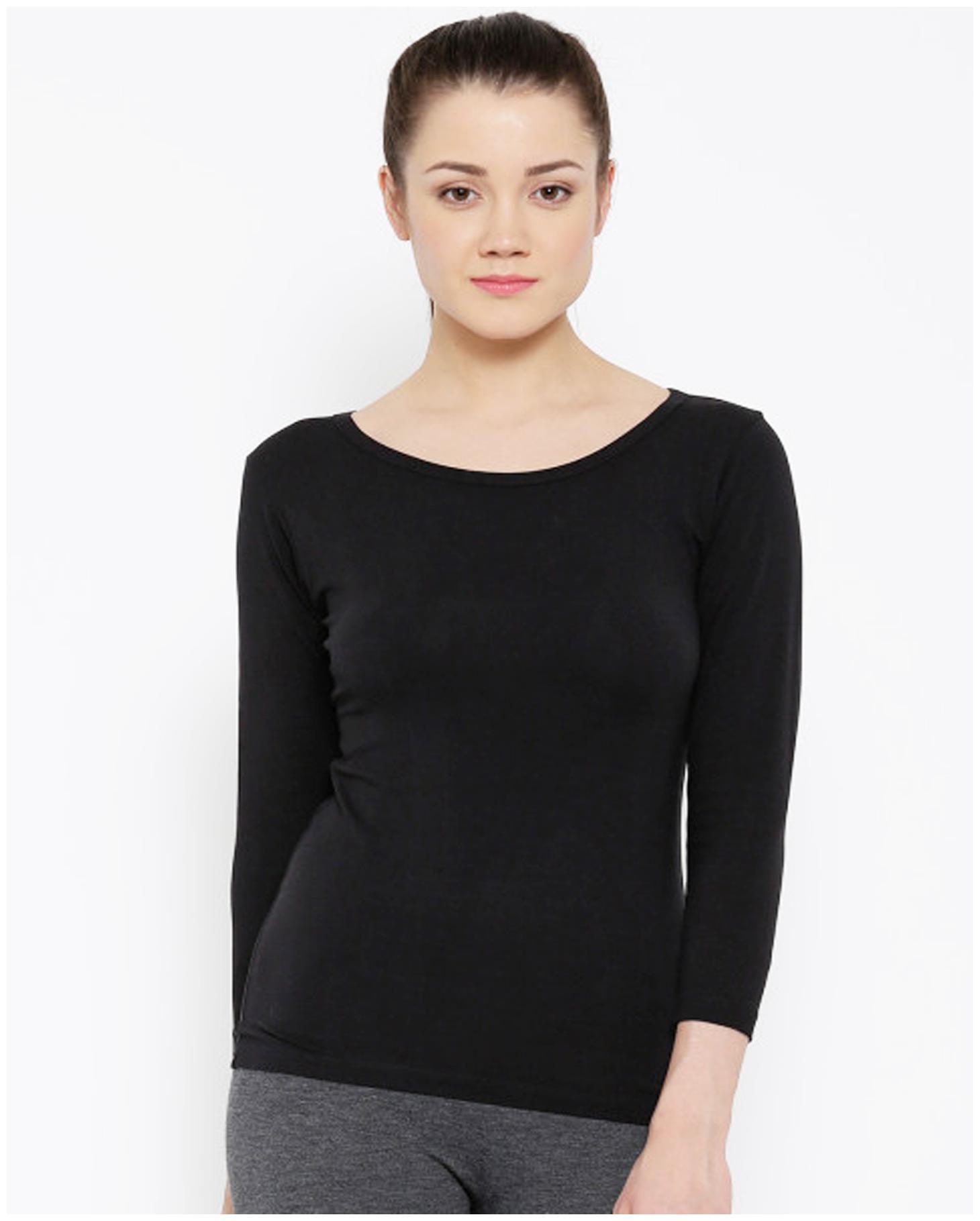 

Sundish Women Black Slim fit Boat neck Cotton T shirt