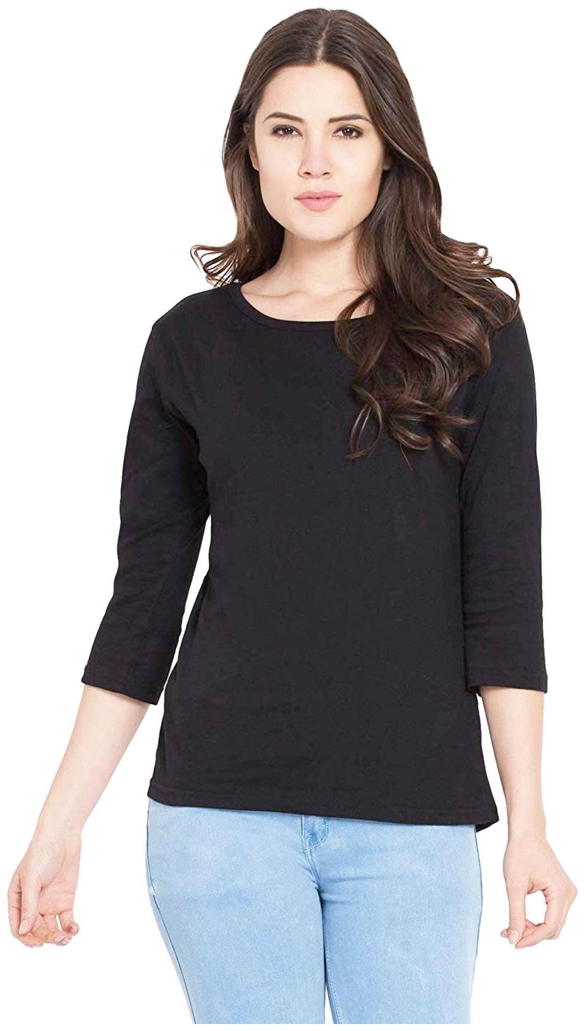 

Sundish Women Black Slim fit Round neck Cotton T shirt