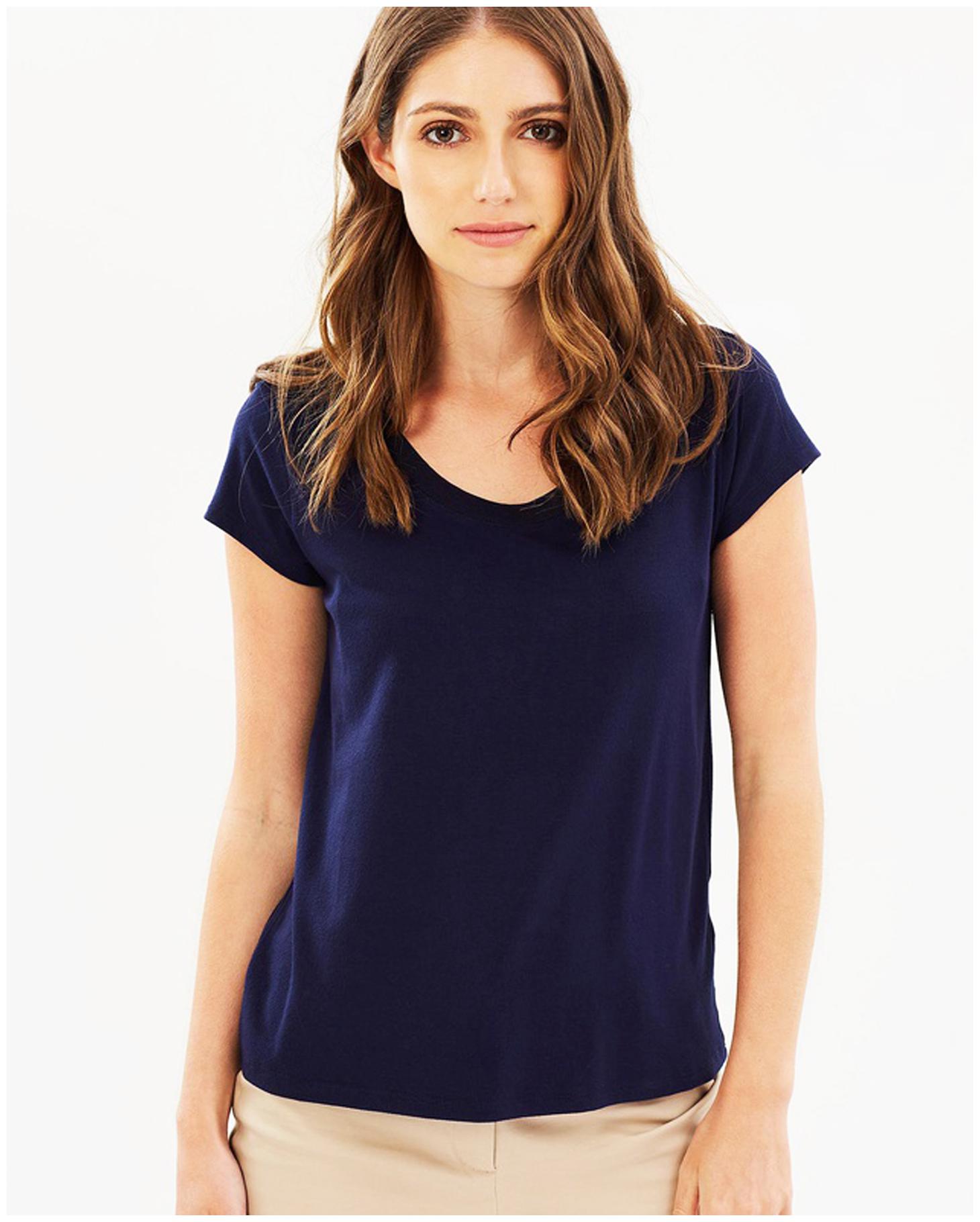 

Sundish Cotton Solid Navy Blue T Shirt For Women