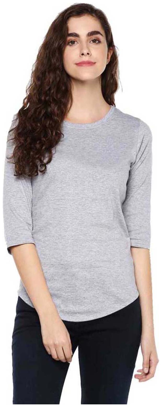 

Sundish Women Grey Slim fit Round neck Cotton T shirt