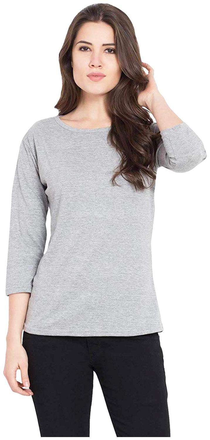 

Sundish Women Grey Slim fit Round neck Cotton T shirt