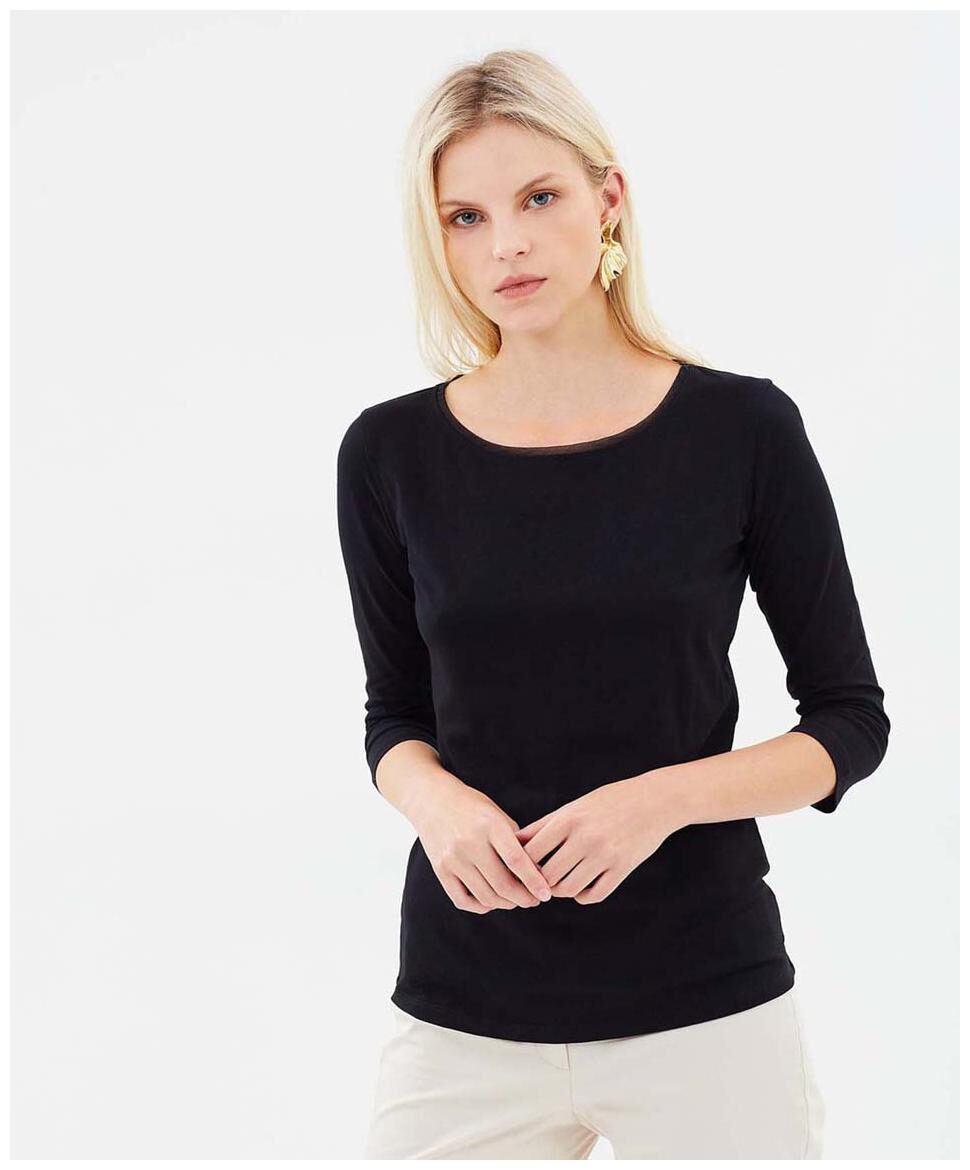 

Sundish Women Black Slim fit Round neck Cotton T shirt