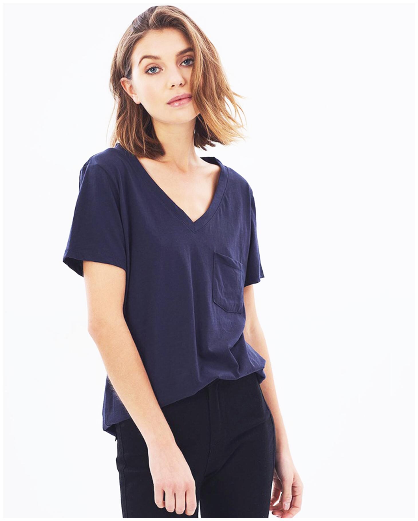 

Sundish Cotton Solid Navy Blue T Shirt For Women