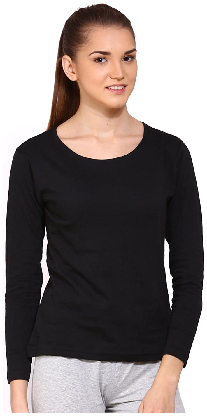 

Sundish Women Black Slim fit Round neck Cotton T shirt