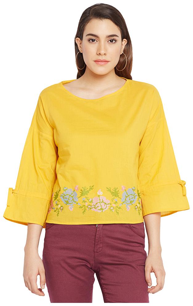 

Sunny Bright Embroidered Hem Top
