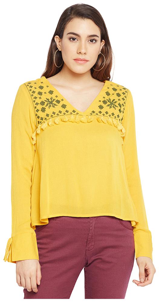 

Sunny Mellow Embroidered Detail V-Neck Top