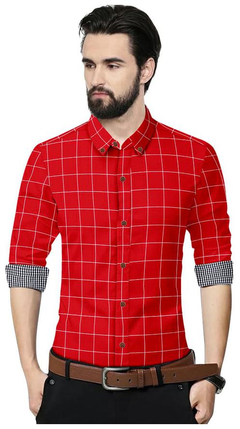 

SUR-T Men Red Checked Slim Fit Casual Shirt