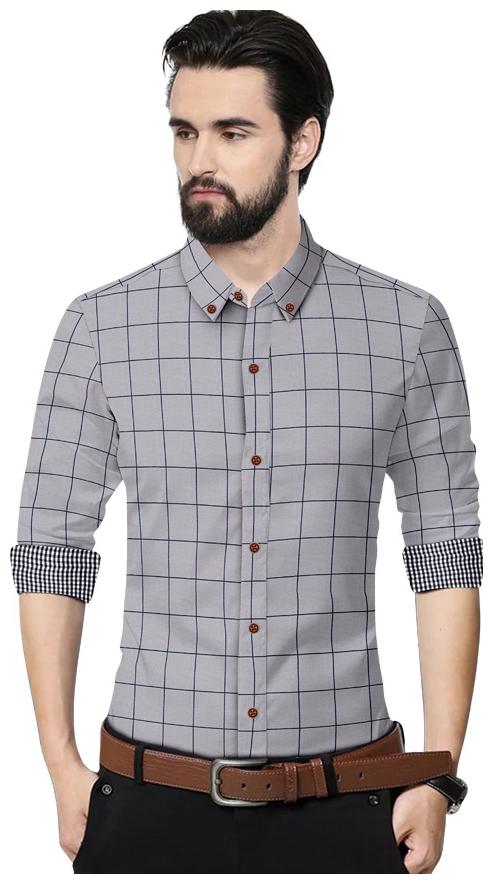 

SUR-T Men Grey Checked Slim Fit Casual Shirt