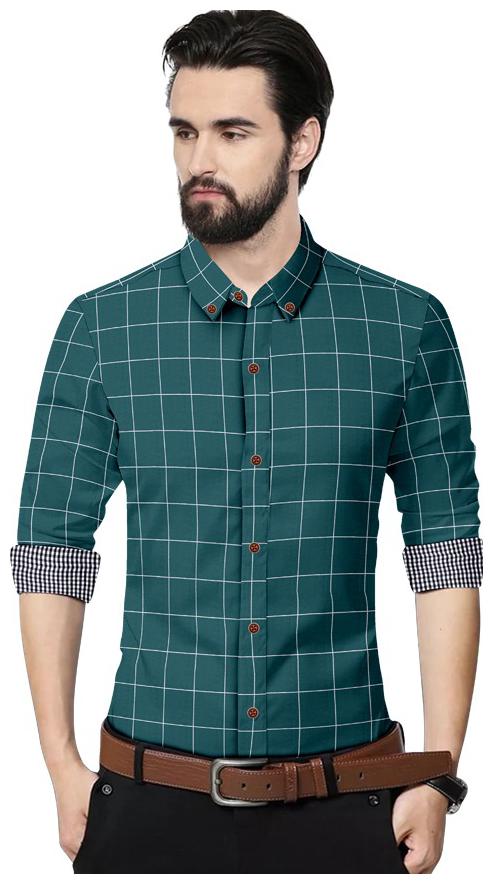 

SUR-T Men Green Checked Slim Fit Casual Shirt