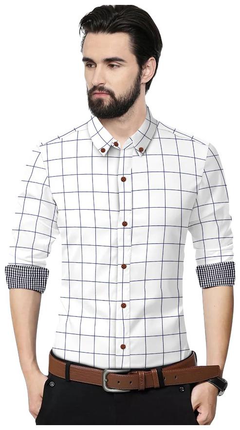 

SUR-T Men White Checked Slim Fit Casual Shirt