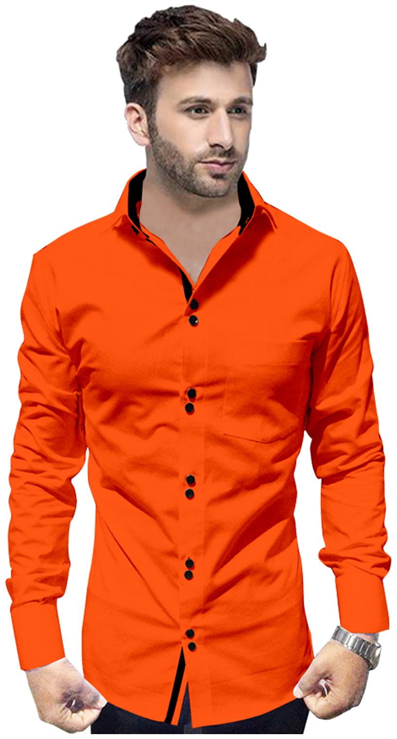 

SUR-T Men Orange Solid Slim Fit Casual Shirt