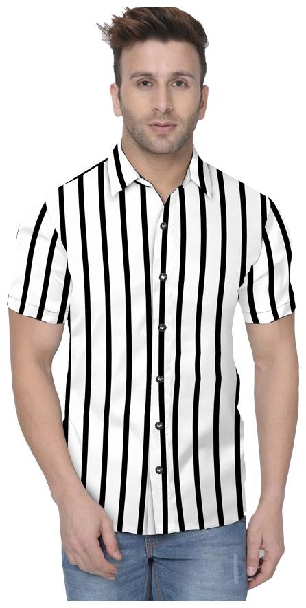 

SUR-T Men White Vertical Stripes Slim Fit Casual Shirt