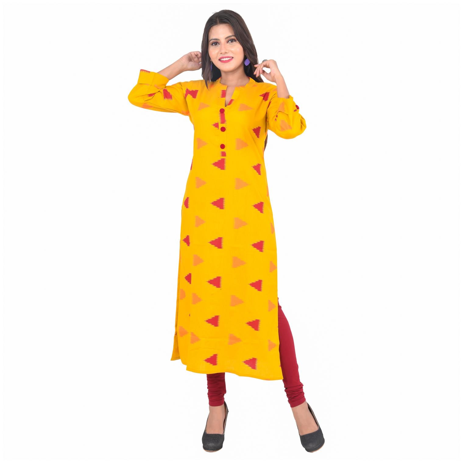 

Sushi Couture Women Mustard Geometric Straight Kurta