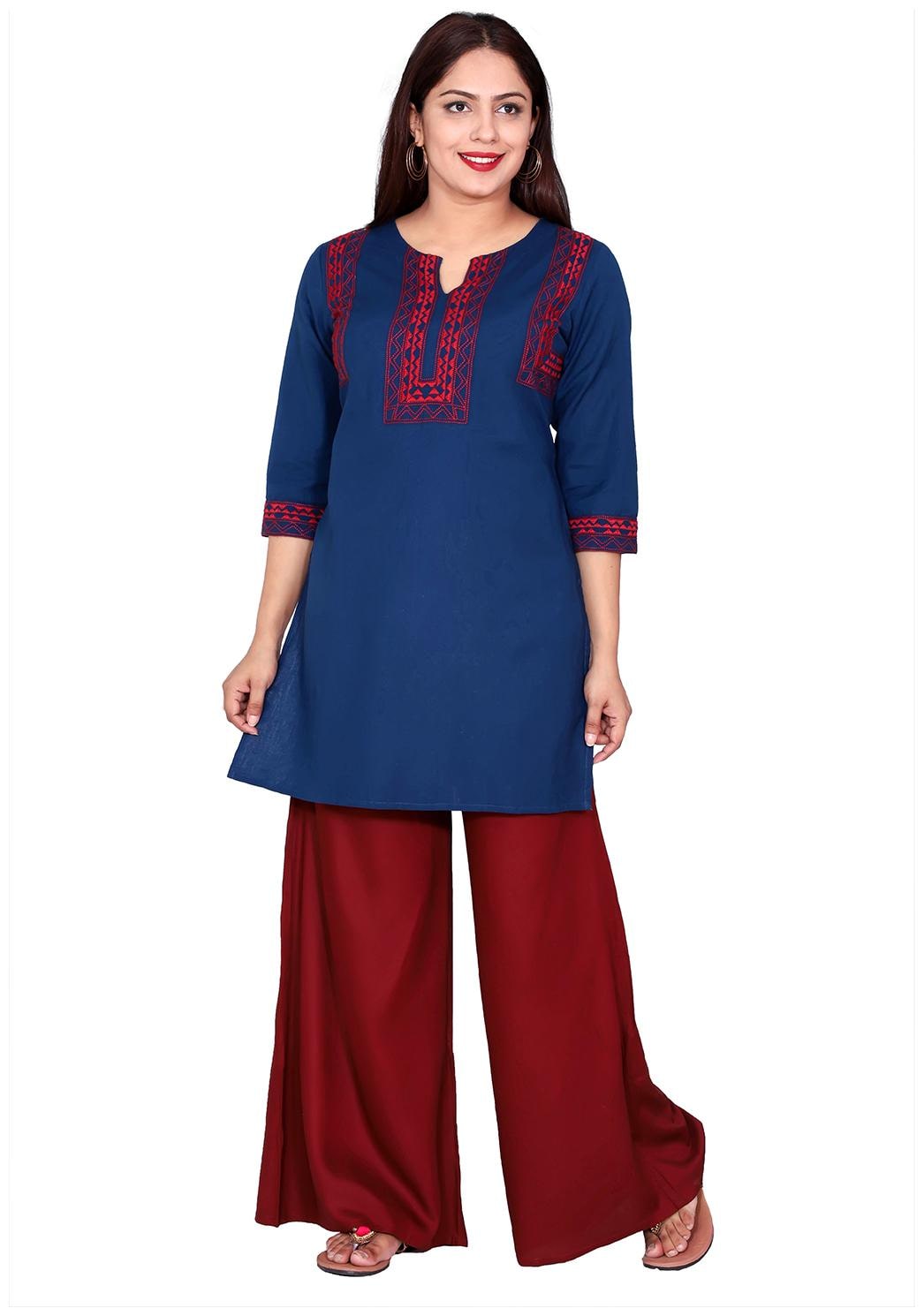 

Suti Women Blue Embroidered Straight Kurta