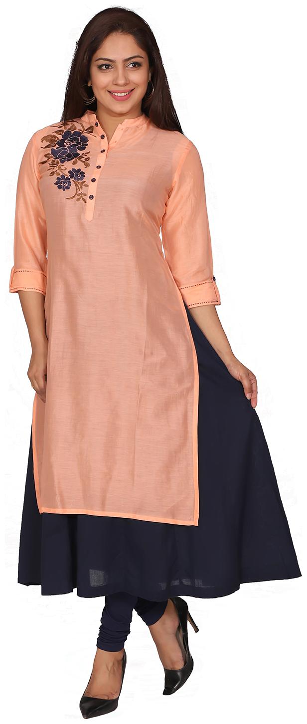 

Suti Women Blue Embroidered Straight Kurta