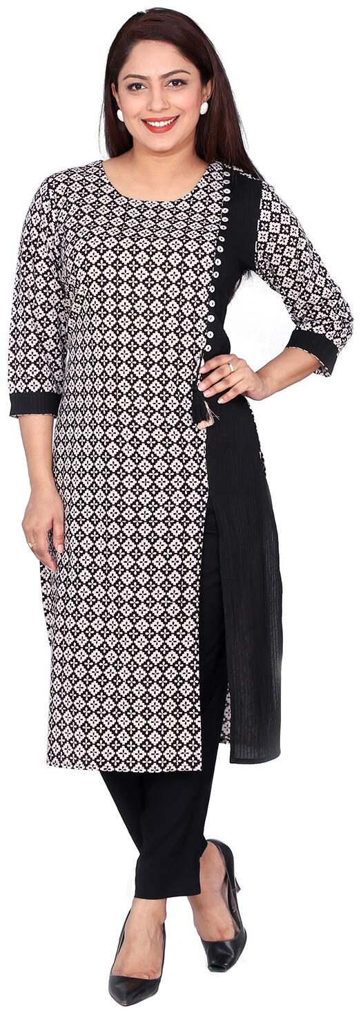 

Suti Women Black White Printed Straight Kurta