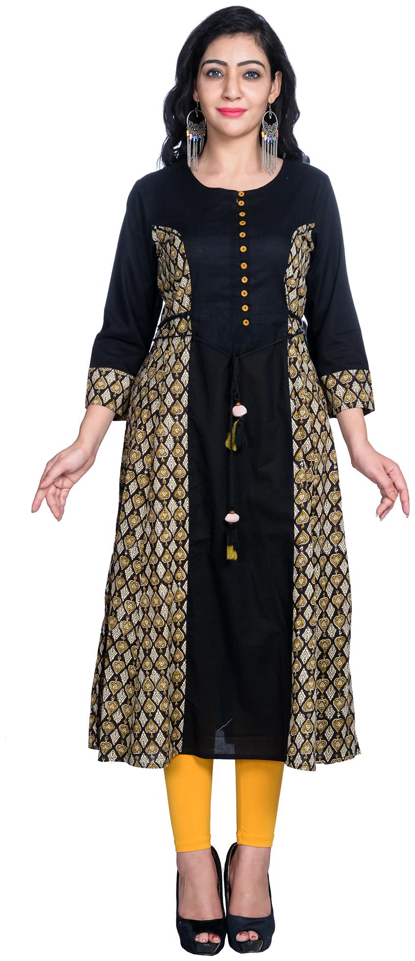

Suti Women Black Printed Cotton Kurta