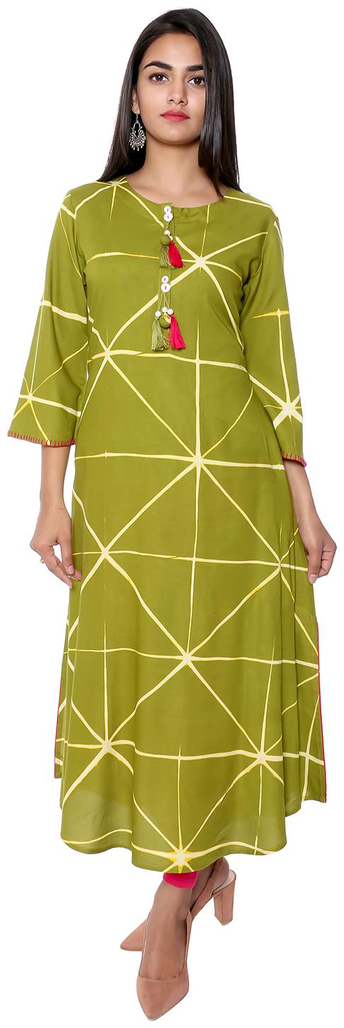 

Suti Women Green Tie-Dye Rayon Staple Long Kurta