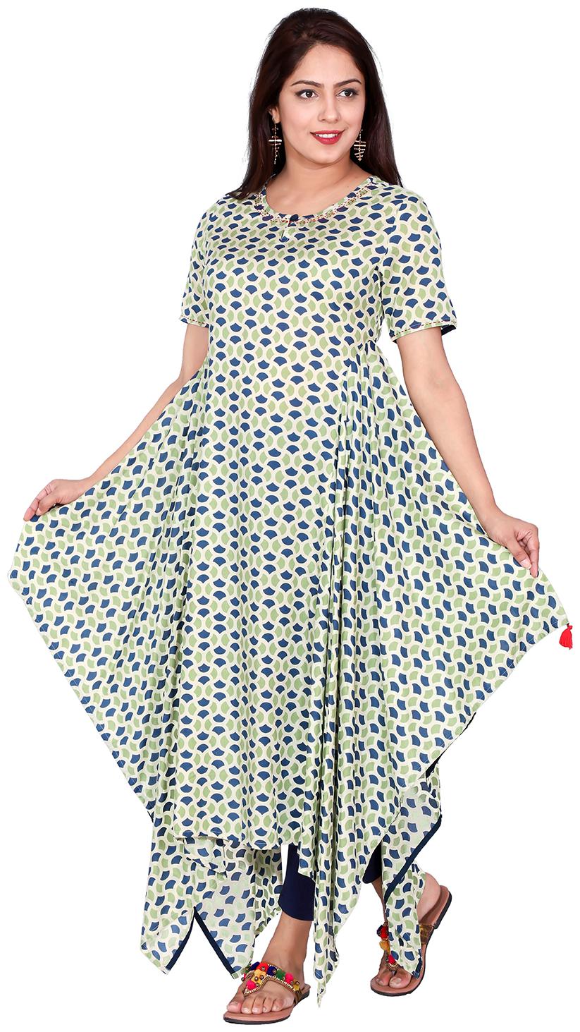 

Suti Women Green Printed Assymetrical Kurta