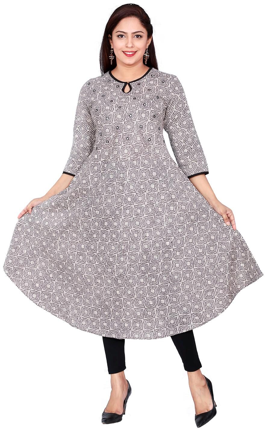 

Suti Women Grey Printed Cotton Long Kurta