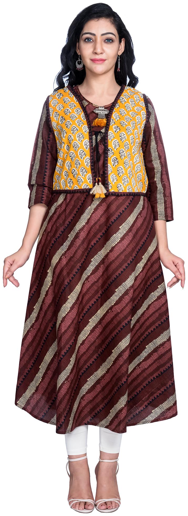 

Suti Women Maroon Printed Cotton Dress Koti Jacket