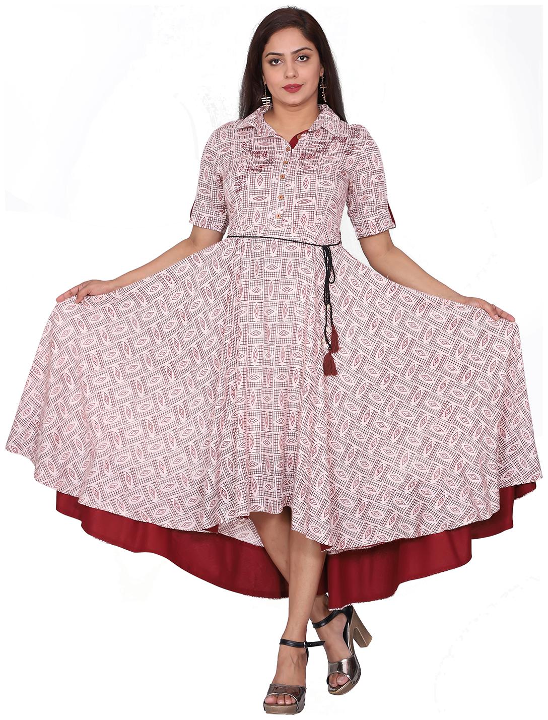 

Suti Women Maroon Printed Long Rayon Dress