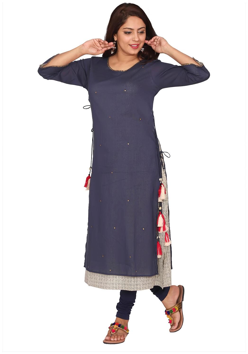 

Suti Women Navy Blue Solid Cotton Kurta