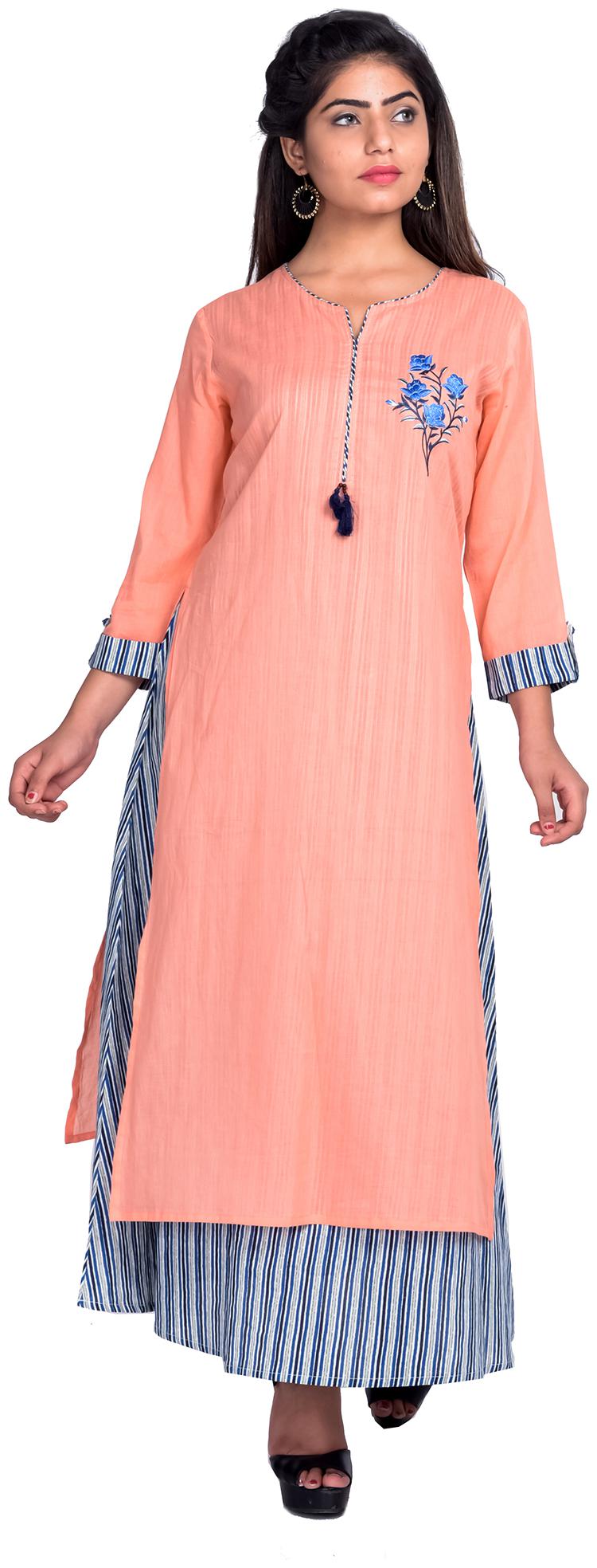 

Suti Women Peach Embroidered Cotton Dress
