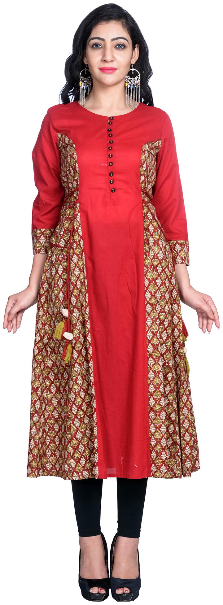 

Suti Women Red Printed Cotton Kurta